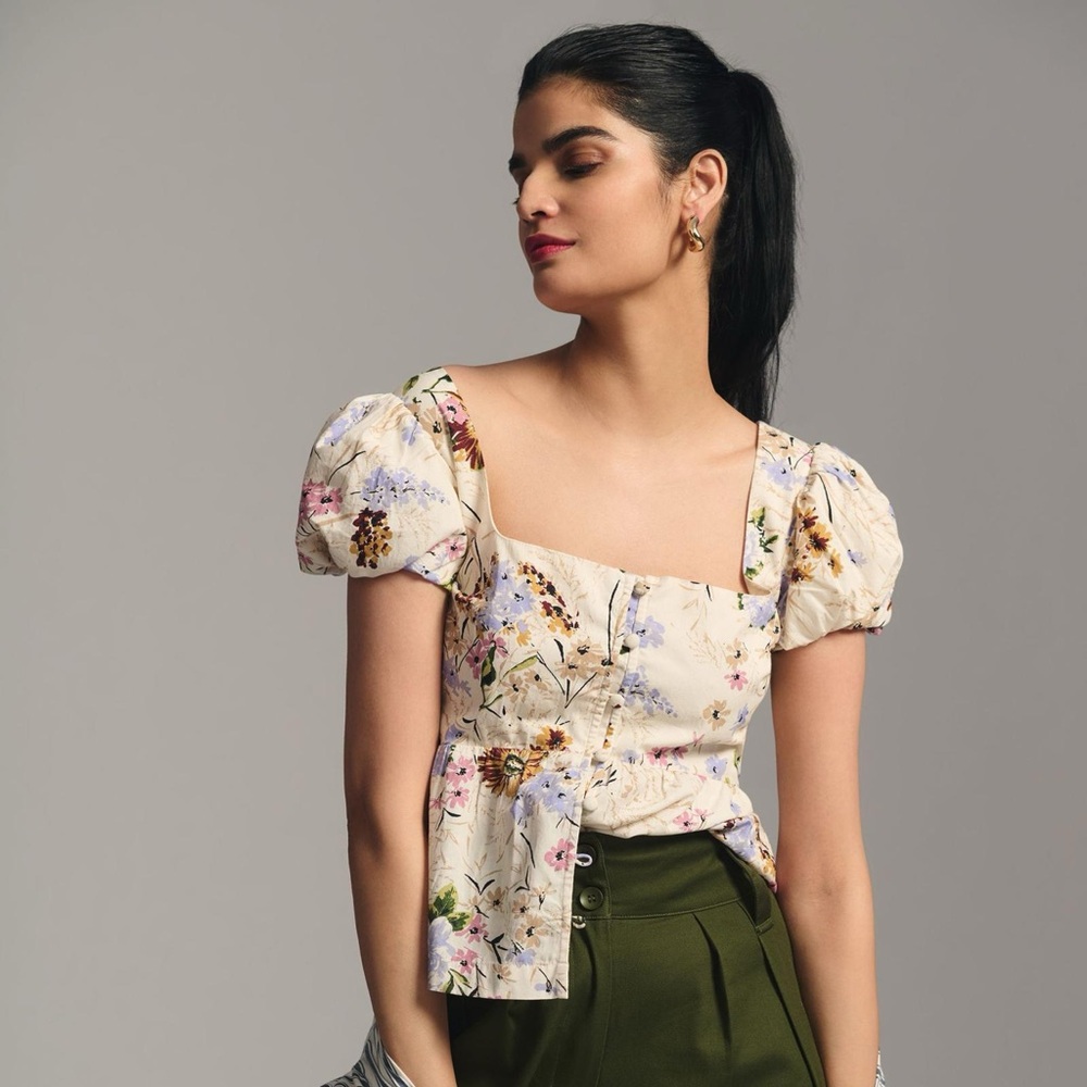Anthropologie Puff-Sleeve Peplum Top